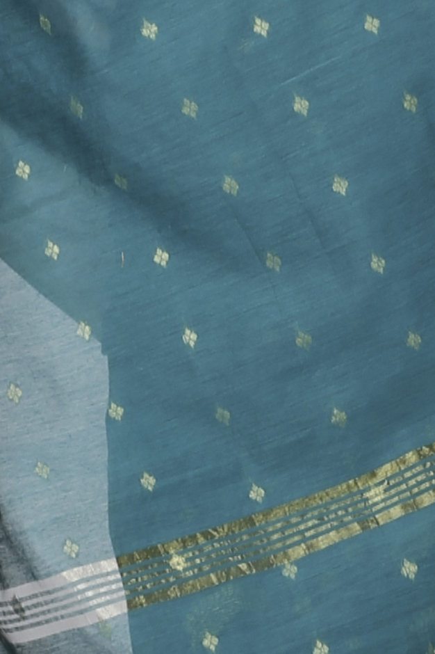 See Green Blended Cotton Turik Hand Loom Saree (1251)